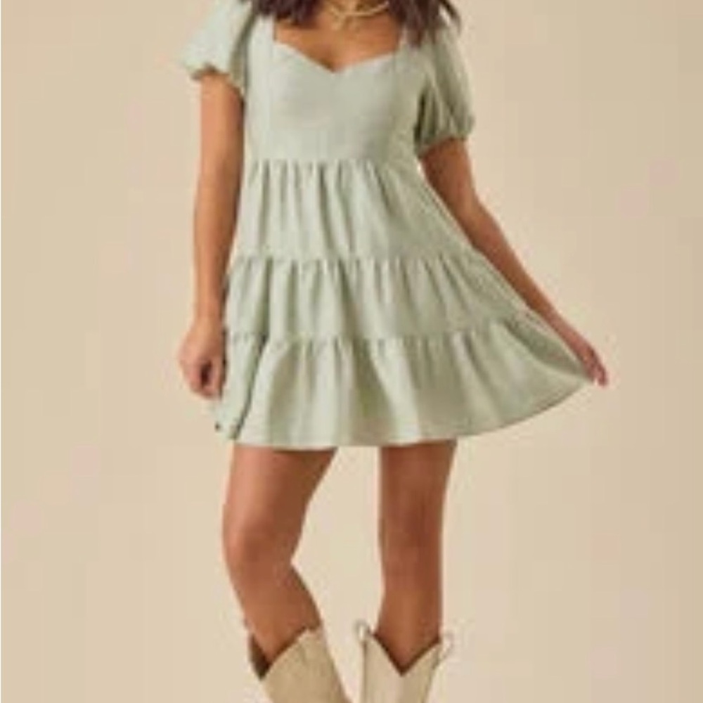 Altar'd State Sage Green Tiered Midi Dress